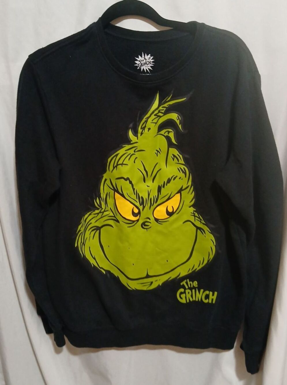 The Grinch Men's Medium Black Green Graphic Dr Seuss Crewneck Sweatshirt